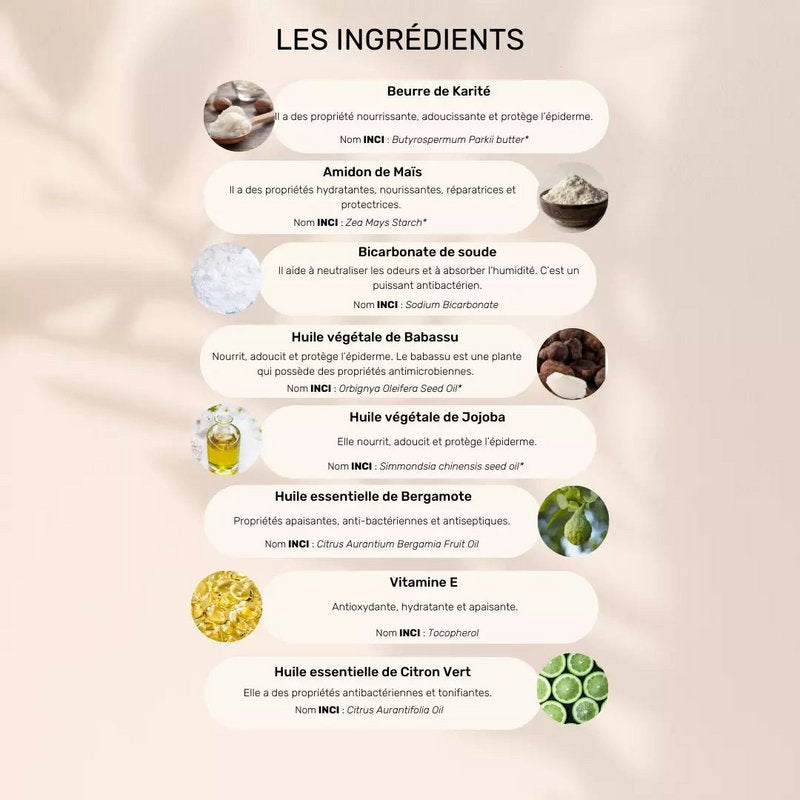 Baume Déodorant Solide Bergamote & Citron Vert – 50 g | Naturel au Beurre de Karité