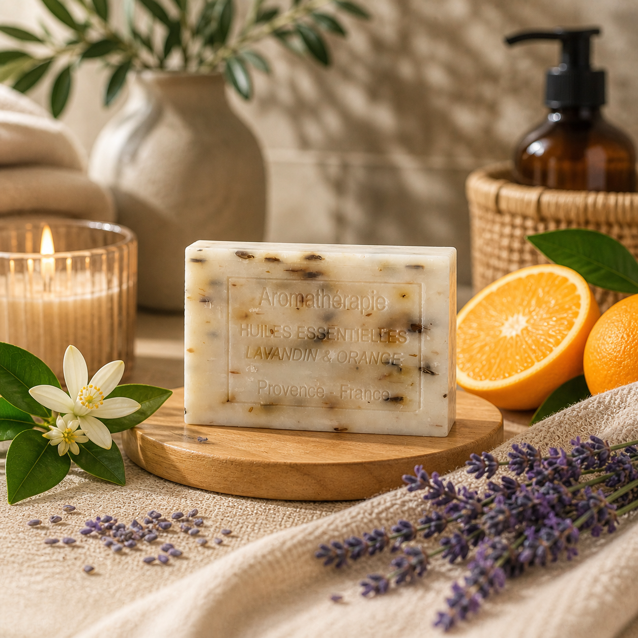 Savon aromathérapie Lavande & Orange 100g – Relaxant & apaisant – Huiles essentielles naturelles