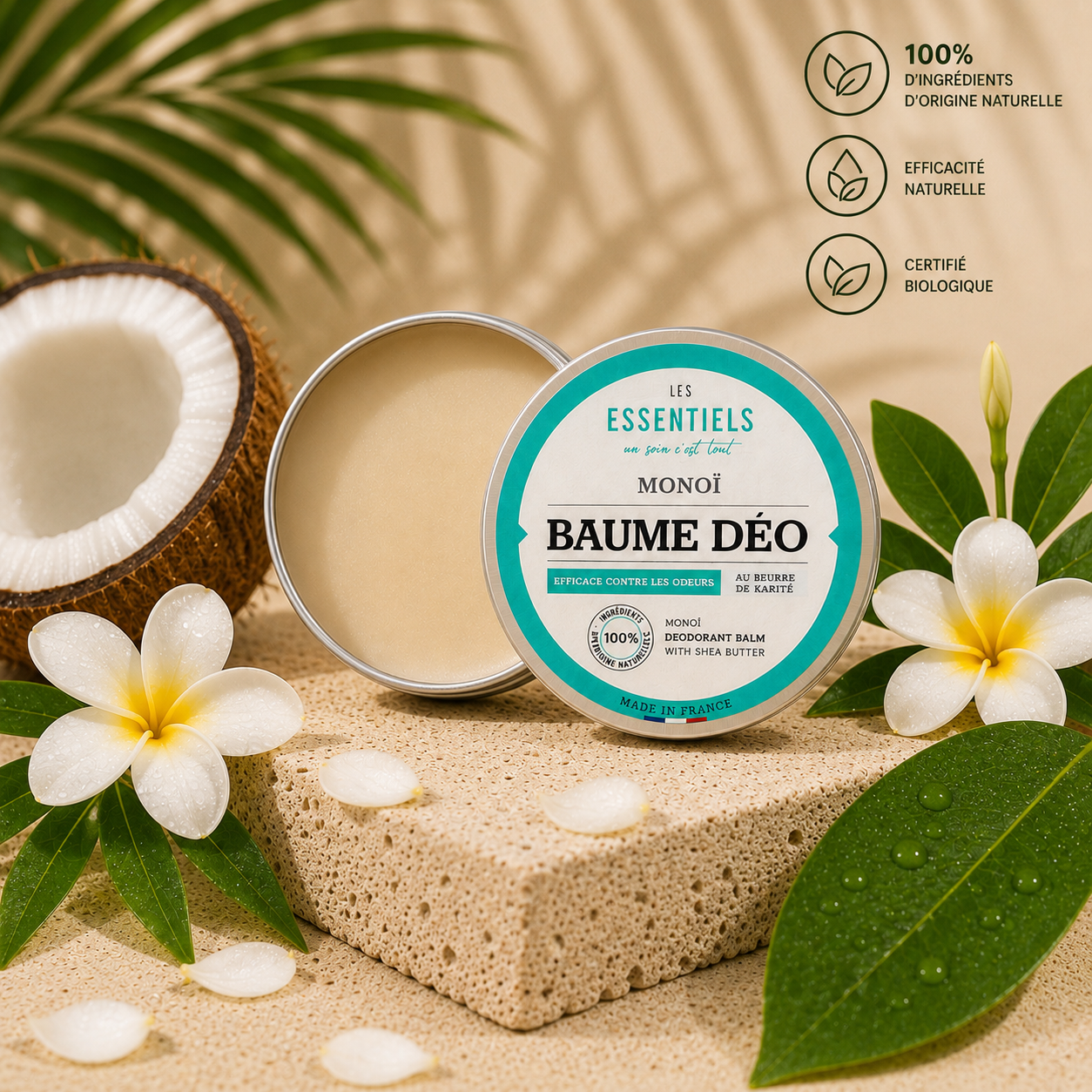 Baume Déodorant Monoï – 50 g | Naturel au Beurre de Karité