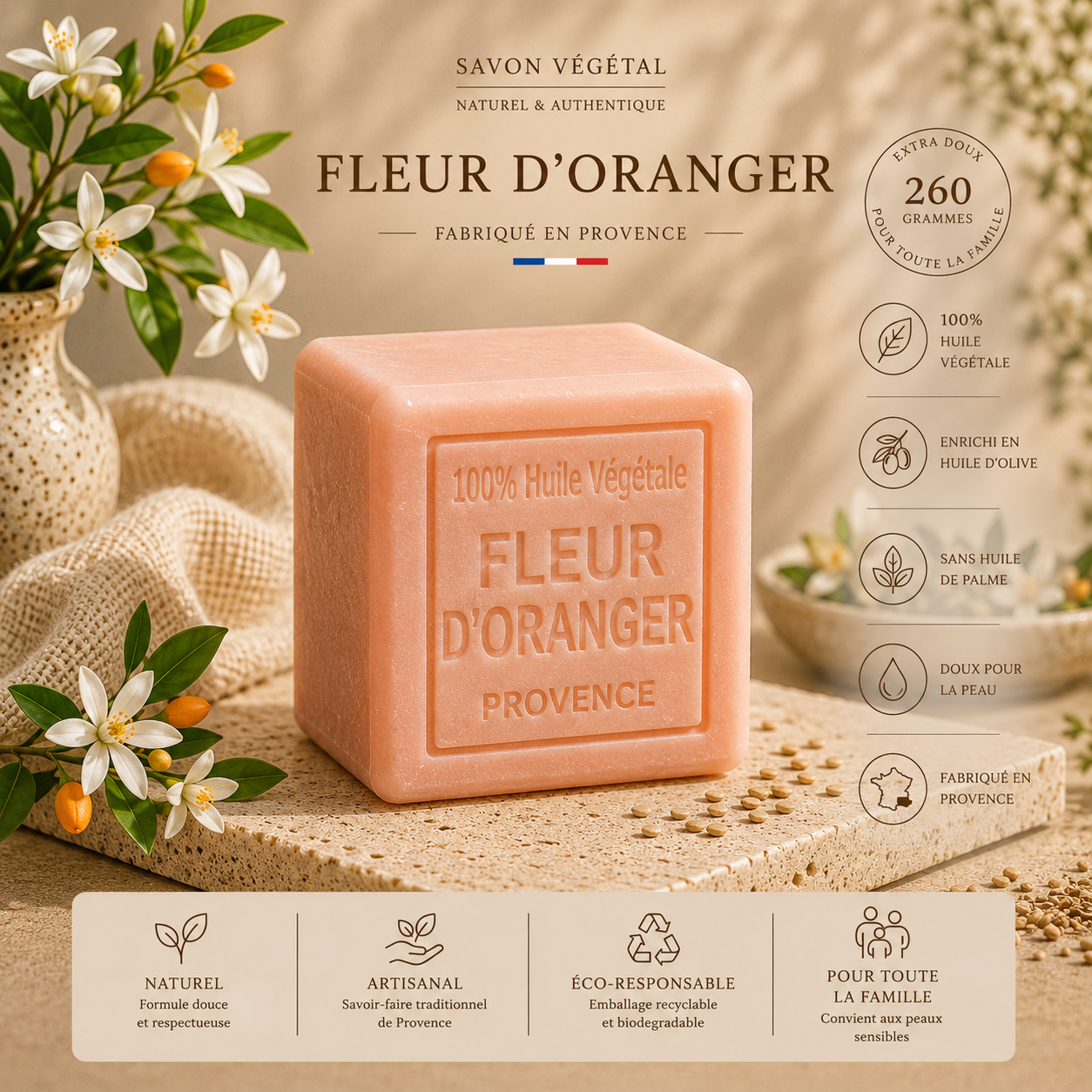 Savon Fleur d'oranger 260g - Artisanal parfum de Grasse
