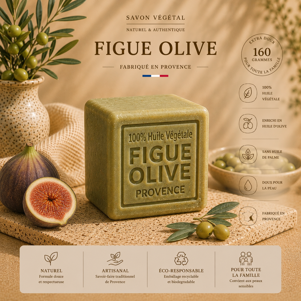 Savon Figue Olive 260g - Artisanal parfum de Grasse