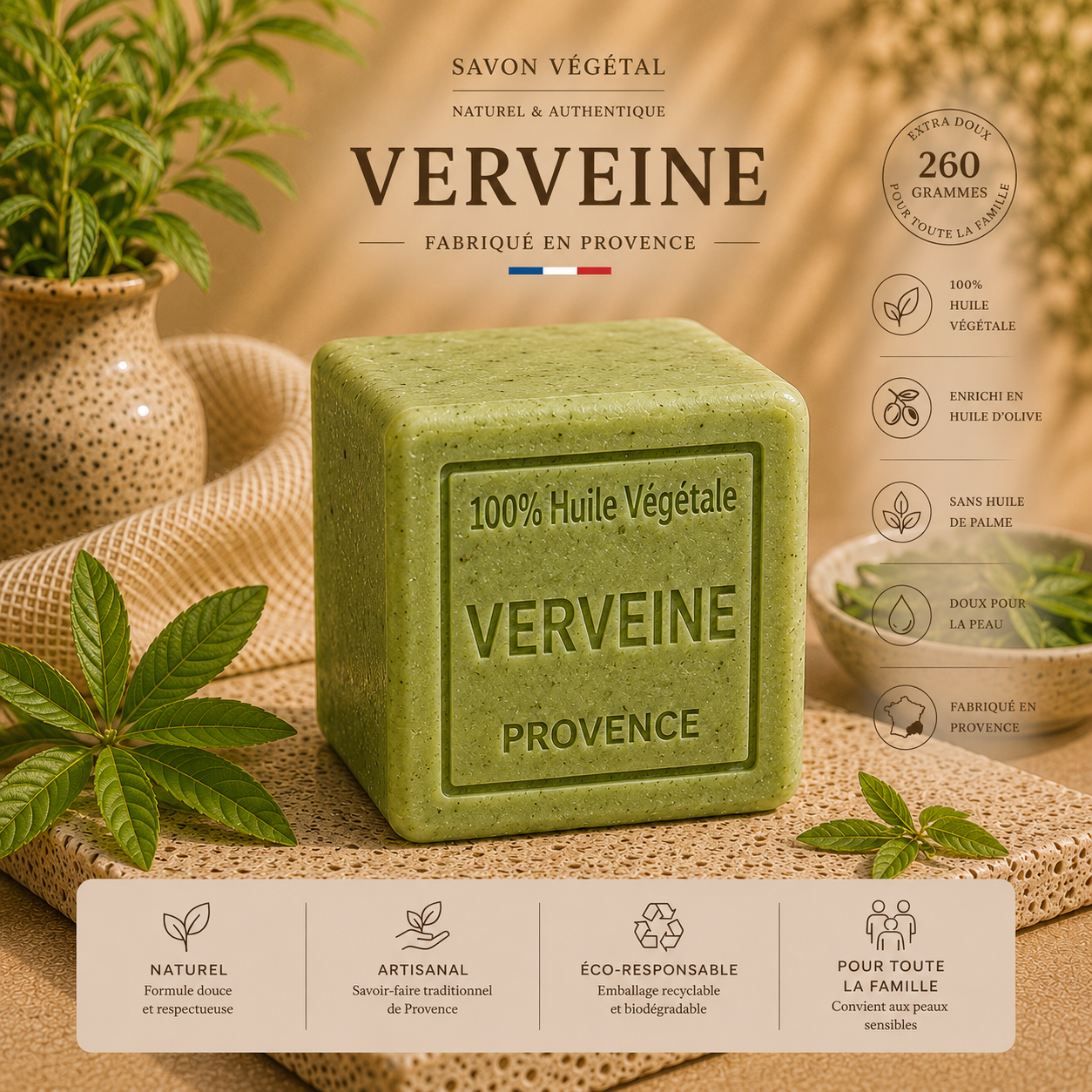 Savon Verveine exfoliant 260g - Artisanal parfum de Grasse