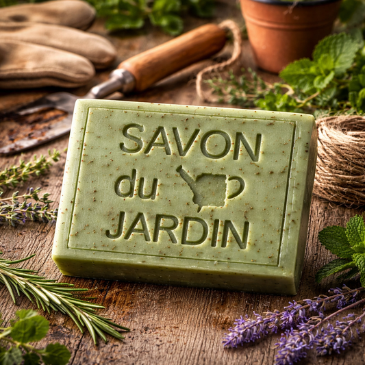 Savon du Jardin exfoliant 100g – Menthe poivrée & Verveine – Savon artisanal naturel pour les mains