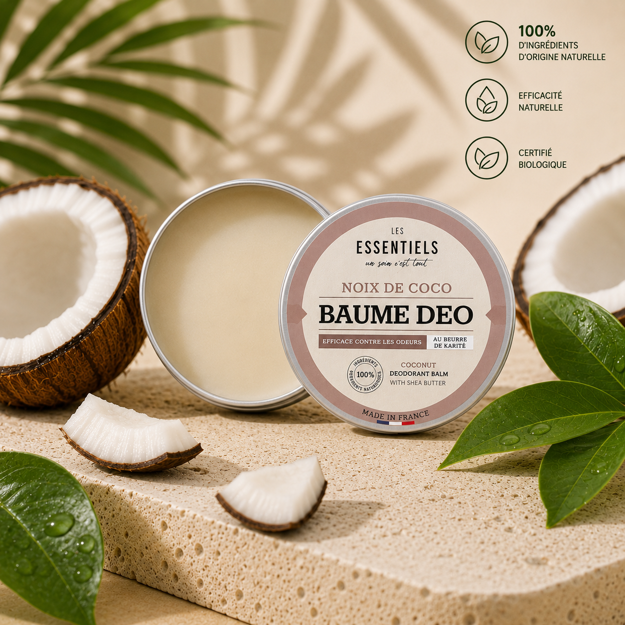 Baume Déodorant Noix de coco – 50 g | Naturel au Beurre de Karité