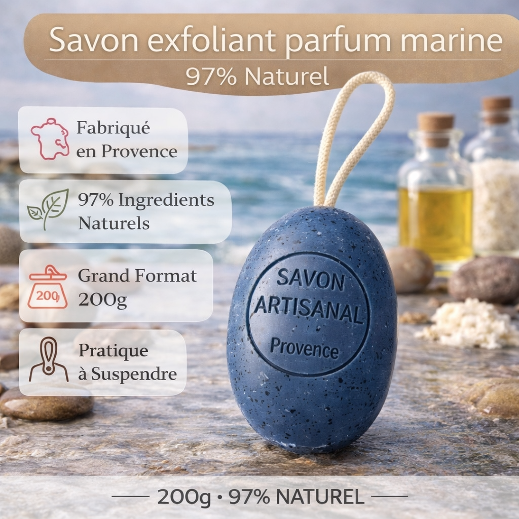 Savon Marine exfoliant sur corde 200g – Savon artisanal parfum de Grasse