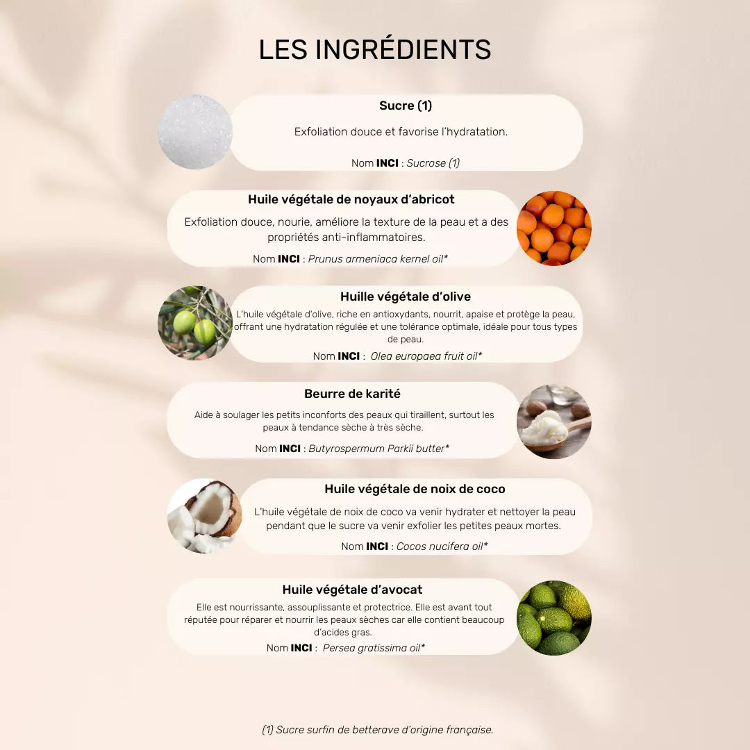 Gommage Visage Doux au Sucre & Beurre de Karité – Soin Naturel Éclat Certifié Bio
