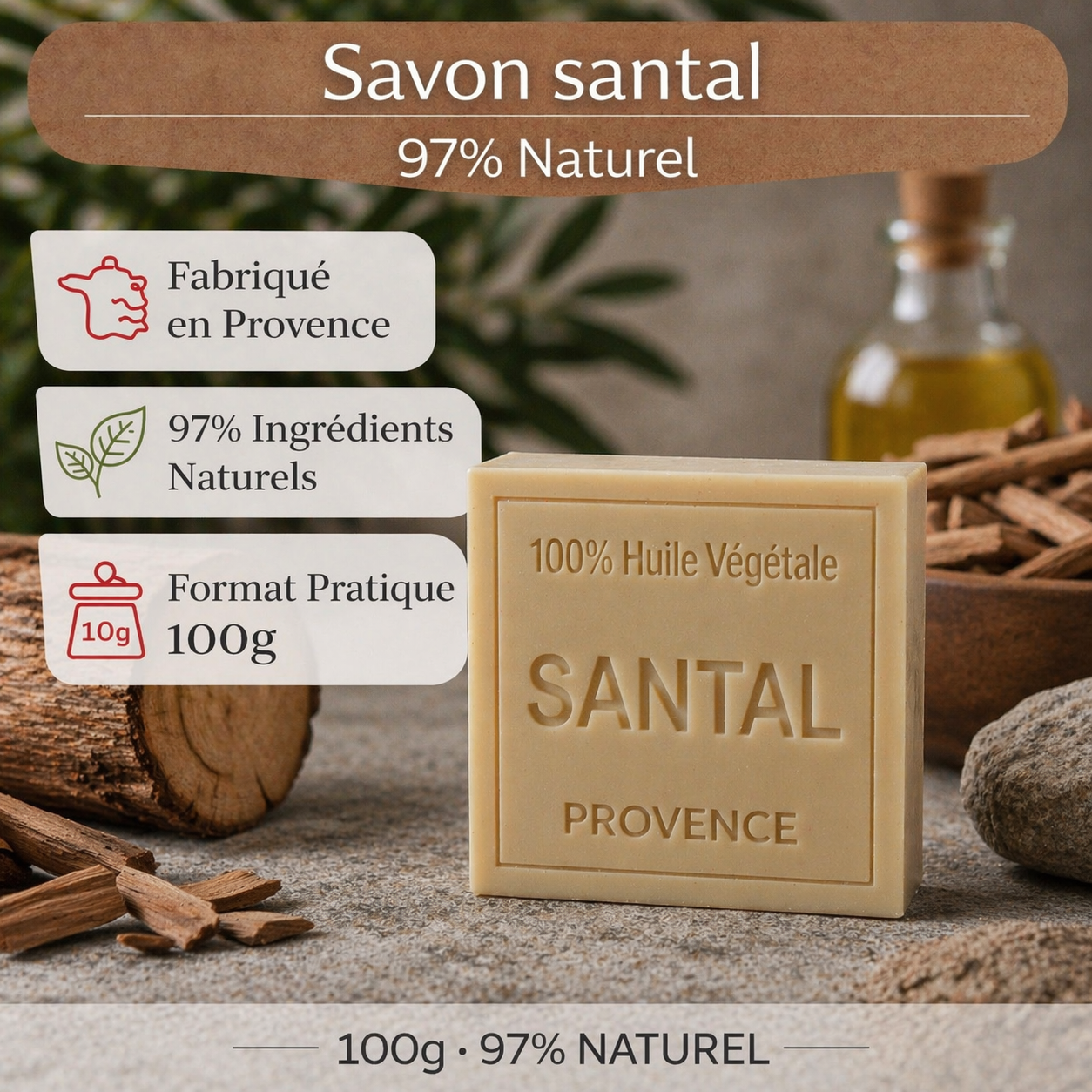 Savon Santal 100g - Artisanal parfum de Grasse