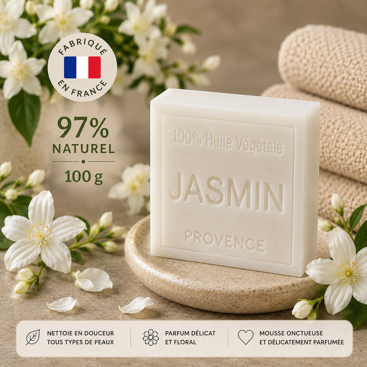 Savon Jasmin 100g - Artisanal parfum de Grasse