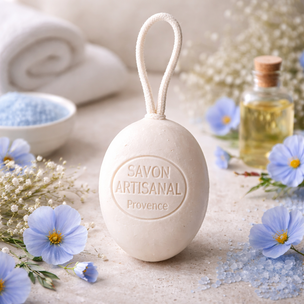 Savon Fleur de lin sur corde 200g – Savon artisanal parfum de Grasse