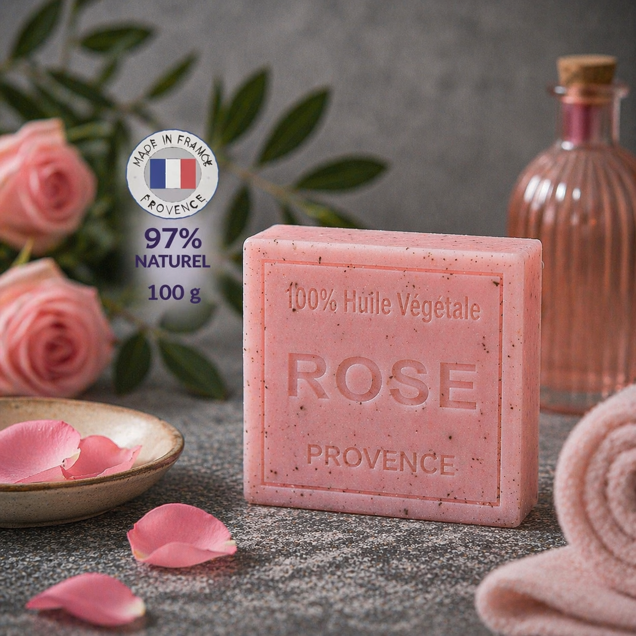 Savon Rose exfoliant 100g - Artisanal parfum de Grasse