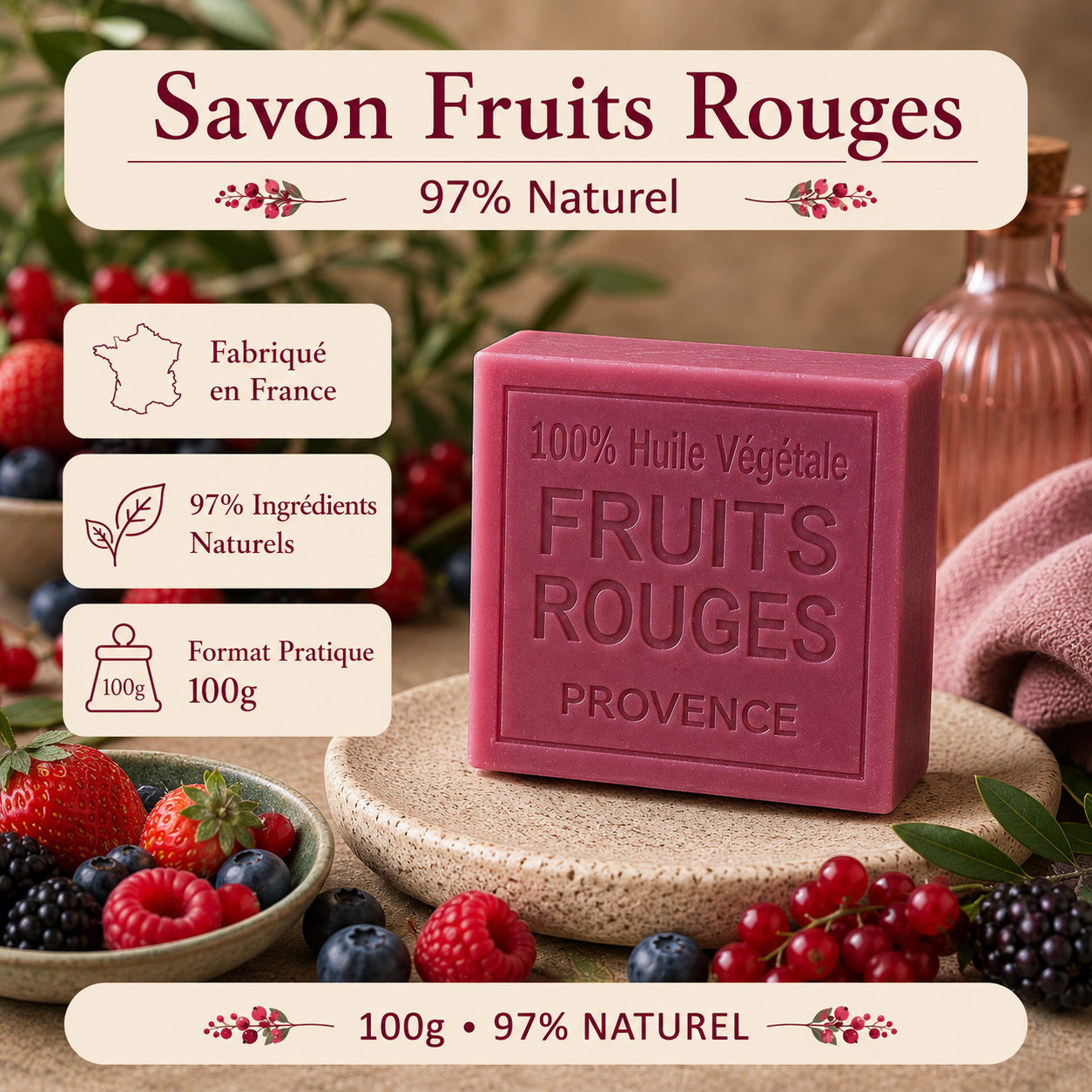 Savon Fruits rouge 100g - Artisanal parfum de Grasse