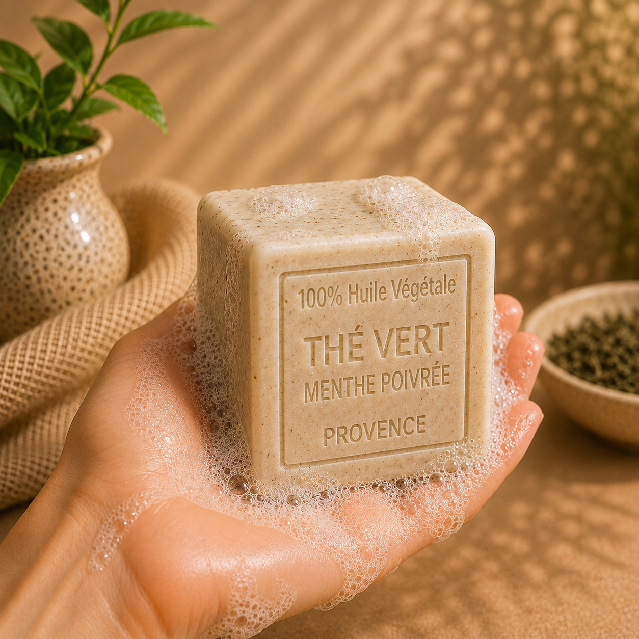 Savon Thé vert Menthe poivrée exfoliant 260g - Artisanal parfum de Grasse