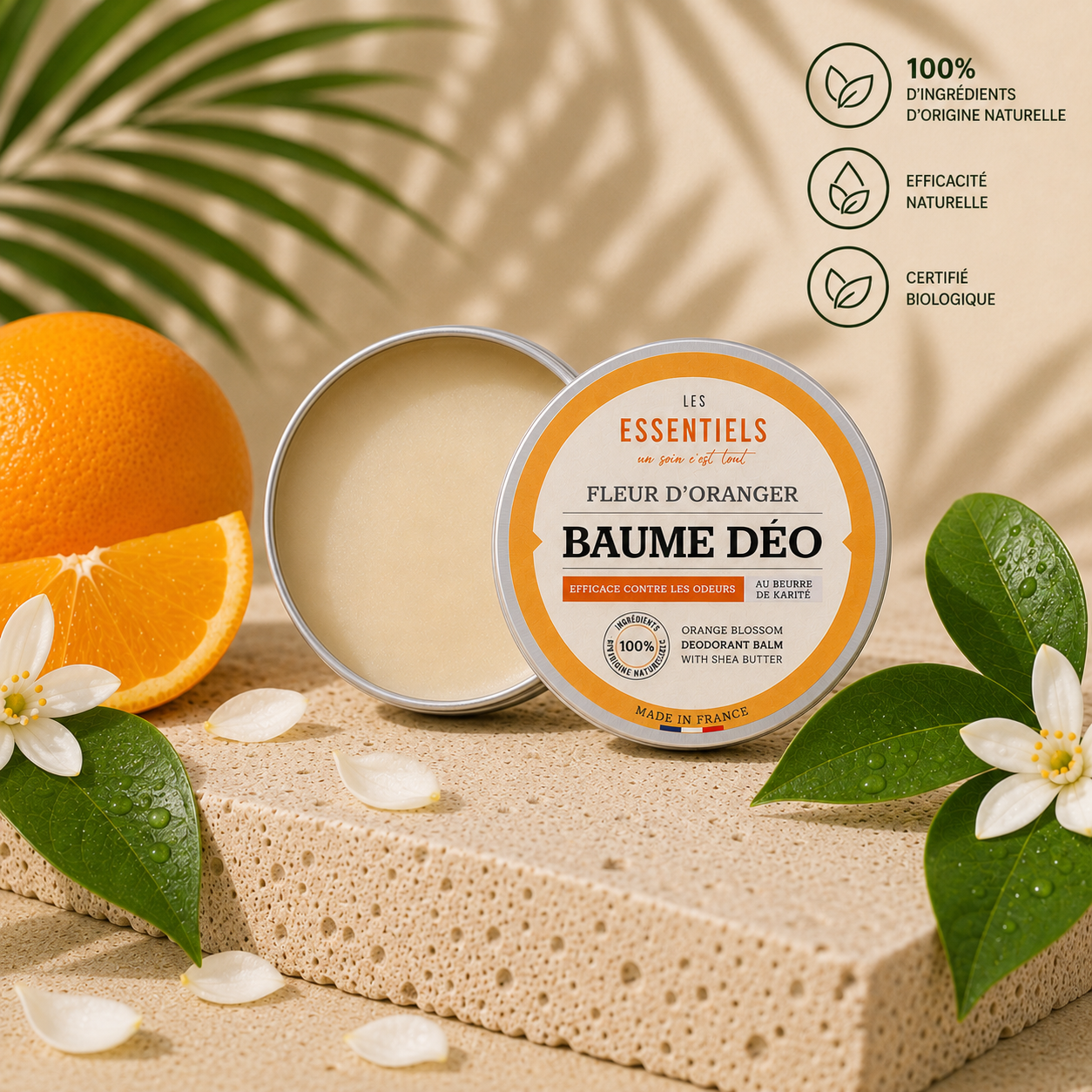 Baume Déodorant Fleur d'oranger – 50 g | Naturel au Beurre de Karité