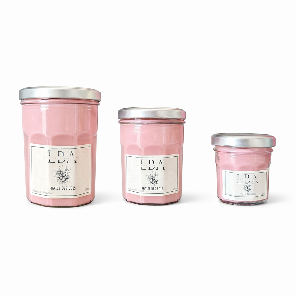 Bougie artisanale Fraise des bois – Cire végétale – Collection Gourmande