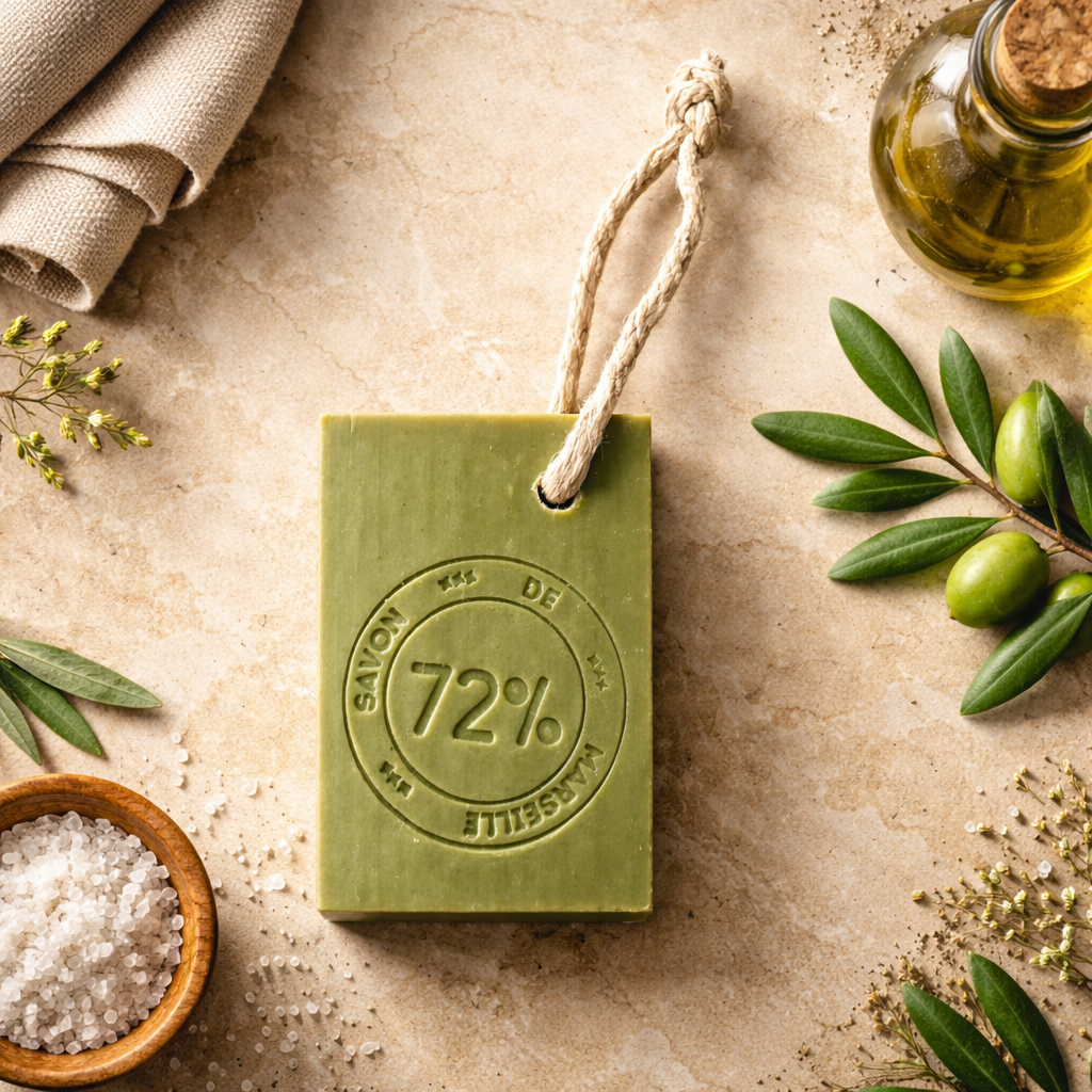 Véritable Savon de Marseille 72% Huile d’Olive sur Corde 140g – Savon Naturel Artisanal Peaux Sensibles