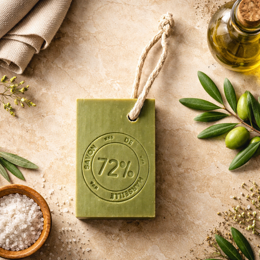 Véritable Savon de Marseille 72% Huile d’Olive sur Corde 140g – Savon Naturel Artisanal Peaux Sensibles