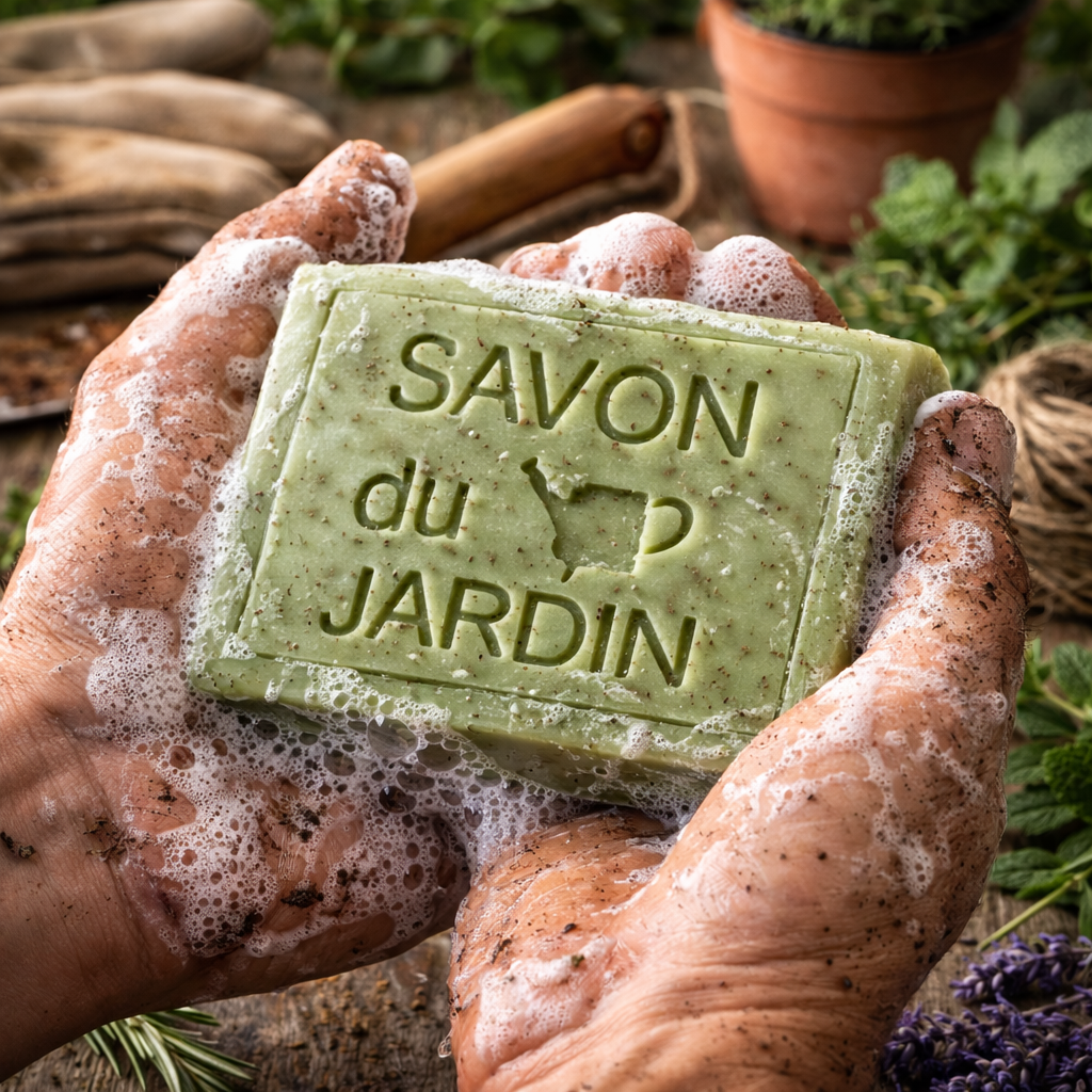 Savon du Jardin exfoliant 100g – Menthe poivrée & Verveine – Savon artisanal naturel pour les mains