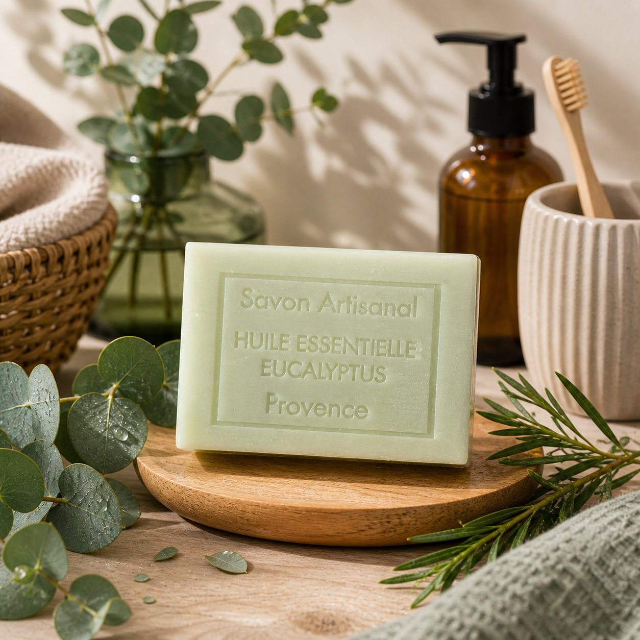 Savon aromathérapie Eucalyptus & Tea Tree 100g – Purifiant & oxygénant – Huiles essentielles naturelles