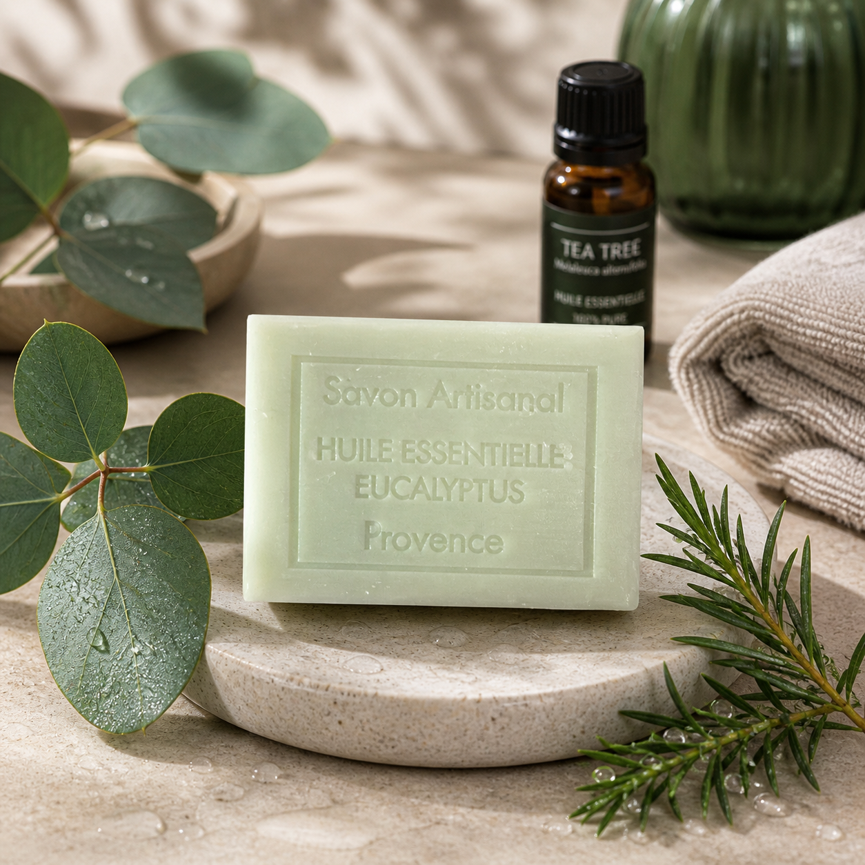 Savon aromathérapie Eucalyptus & Tea Tree 100g – Purifiant & oxygénant – Huiles essentielles naturelles