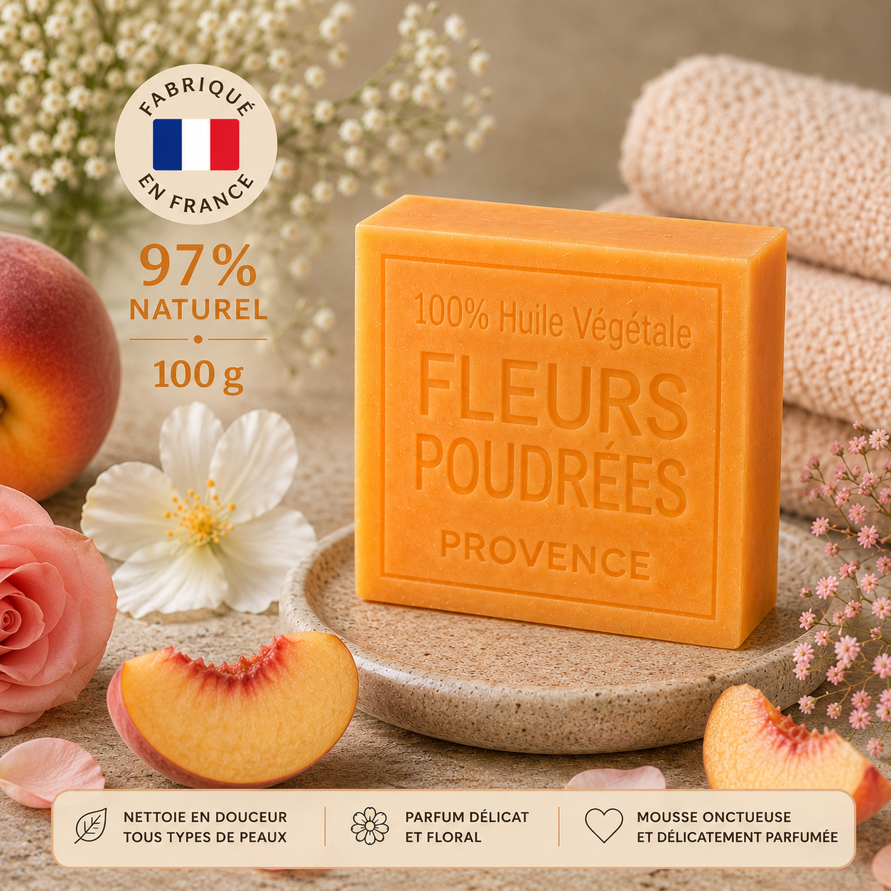 Savon Fleurs poudrées 100g - Artisanal parfum de Grasse