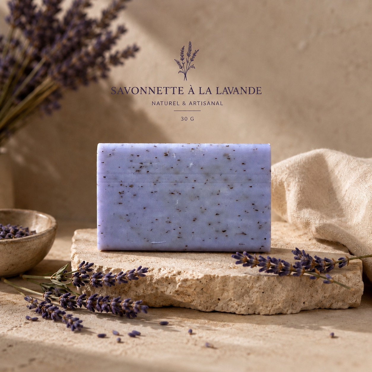 Savonnette Lavande 30g – Savon artisanal parfumé aux fleurs de lavande – Parfum de Grasse