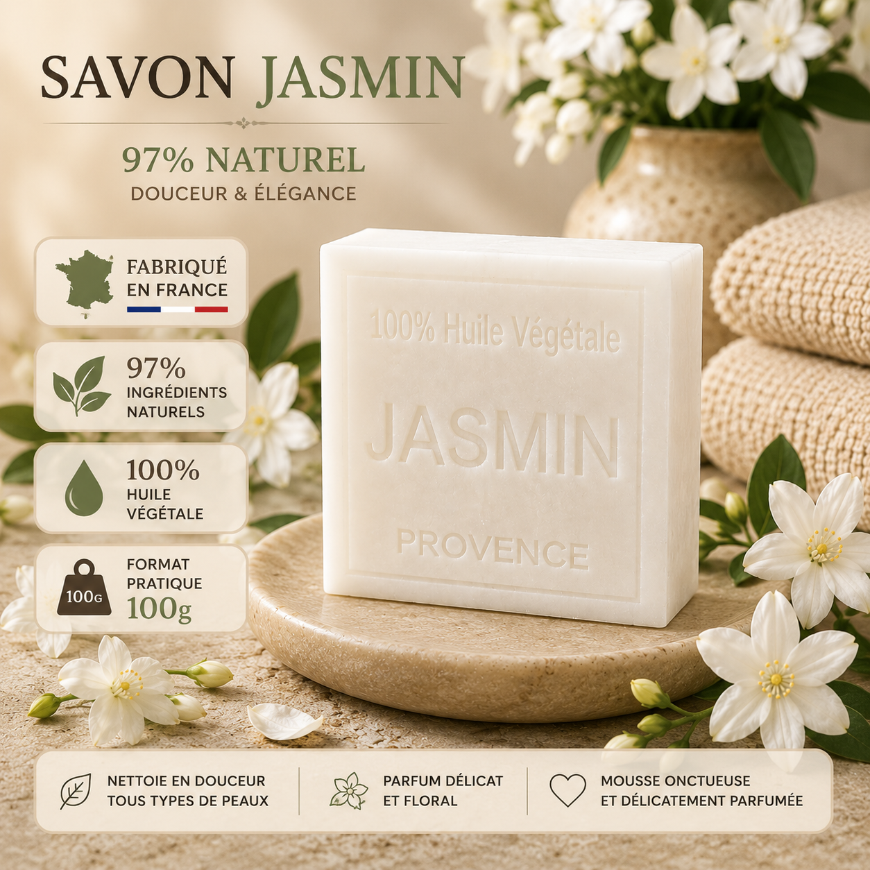 Savon Jasmin 100g - Artisanal parfum de Grasse