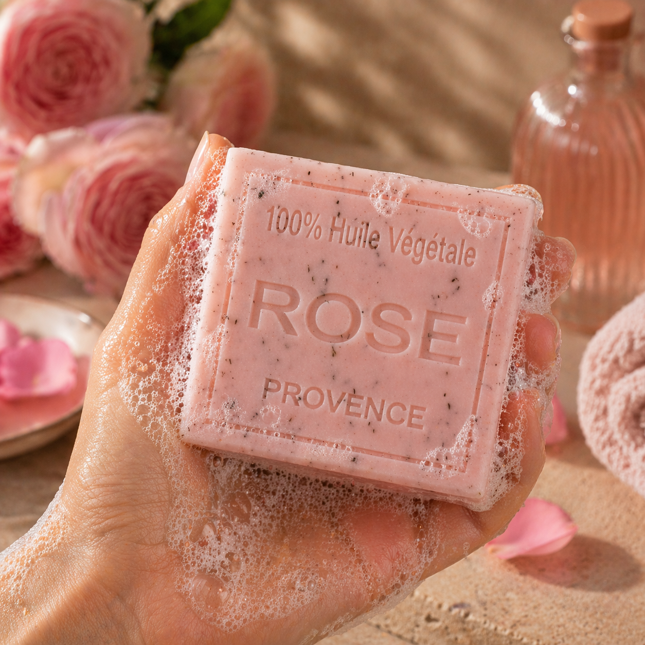 Savon Rose exfoliant 100g - Artisanal parfum de Grasse
