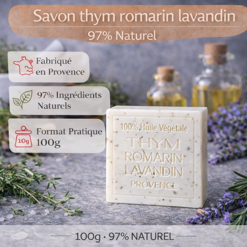 Savon Thym Romarin Lavandin exfoliant 100g - Artisanal parfum de Grasse