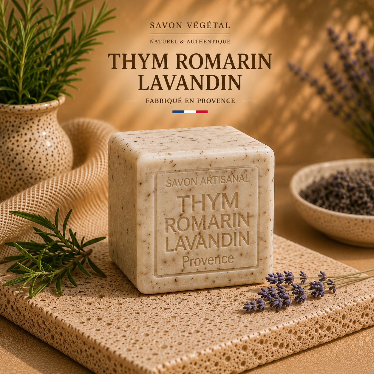 Savon Thym Romarin Lavandin exfoliant 260g - Artisanal parfum de Grasse
