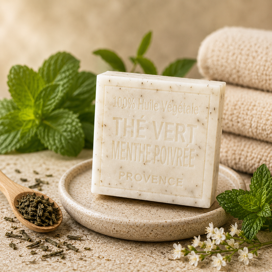 Savon Thé vert Menthe poivrée exfoliant 100g - Artisanal parfum de Grasse