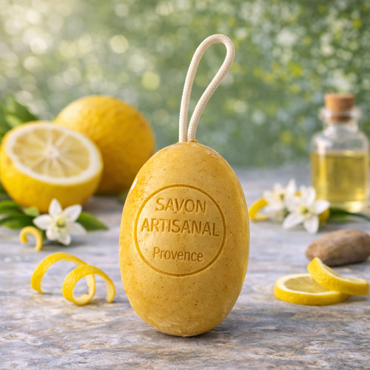 Savon Yuzu, Gingembre avec exfoliant écorce de citron 200g - Savon artisanal parfum de Grasse