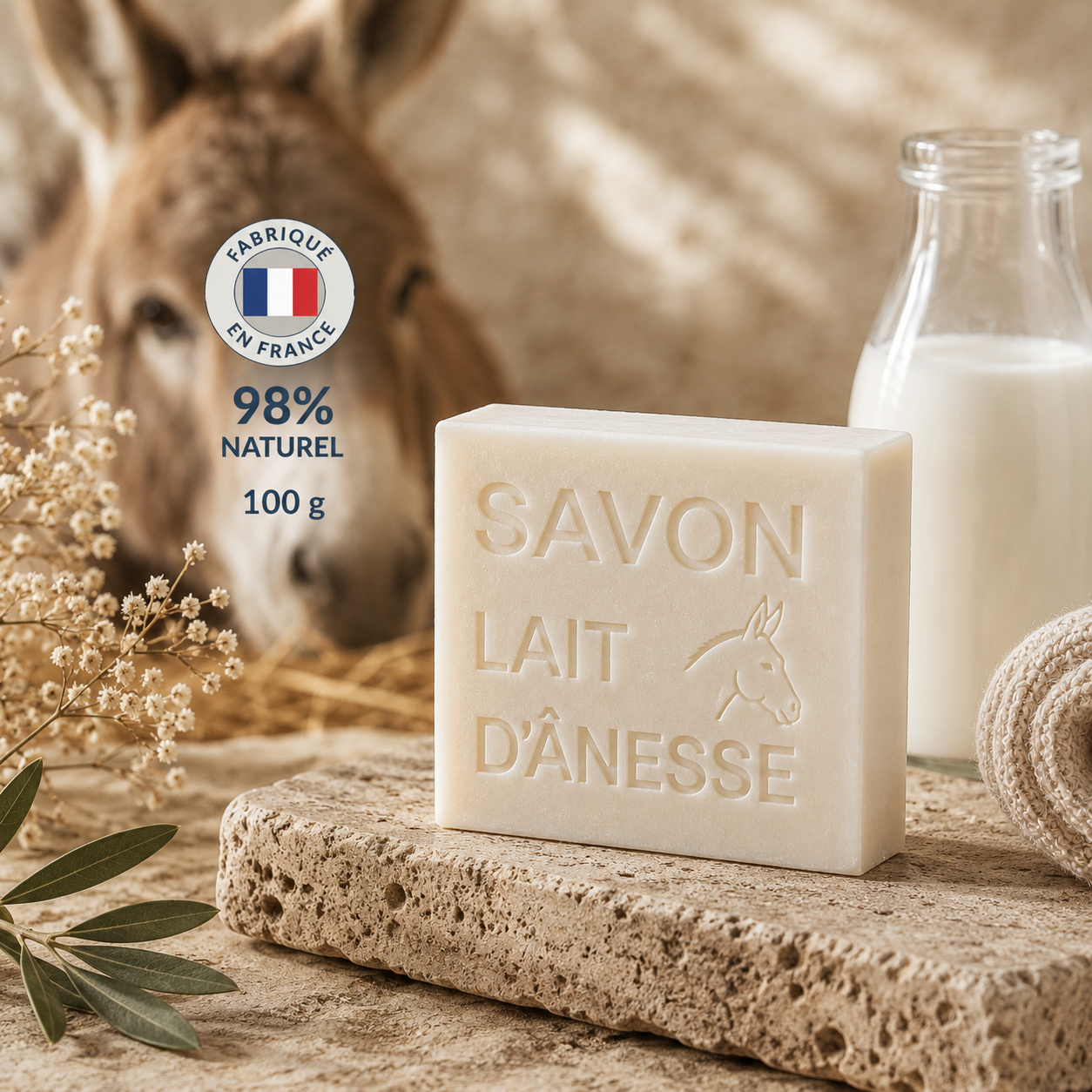 Savon au lait d’ânesse 100g – Savon artisanal naturel fabriqué en France