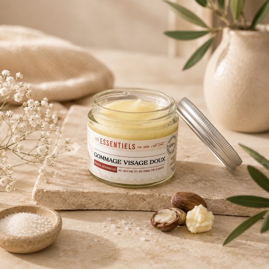 Gommage Visage Doux au Sucre & Beurre de Karité – Soin Naturel Éclat Certifié Bio