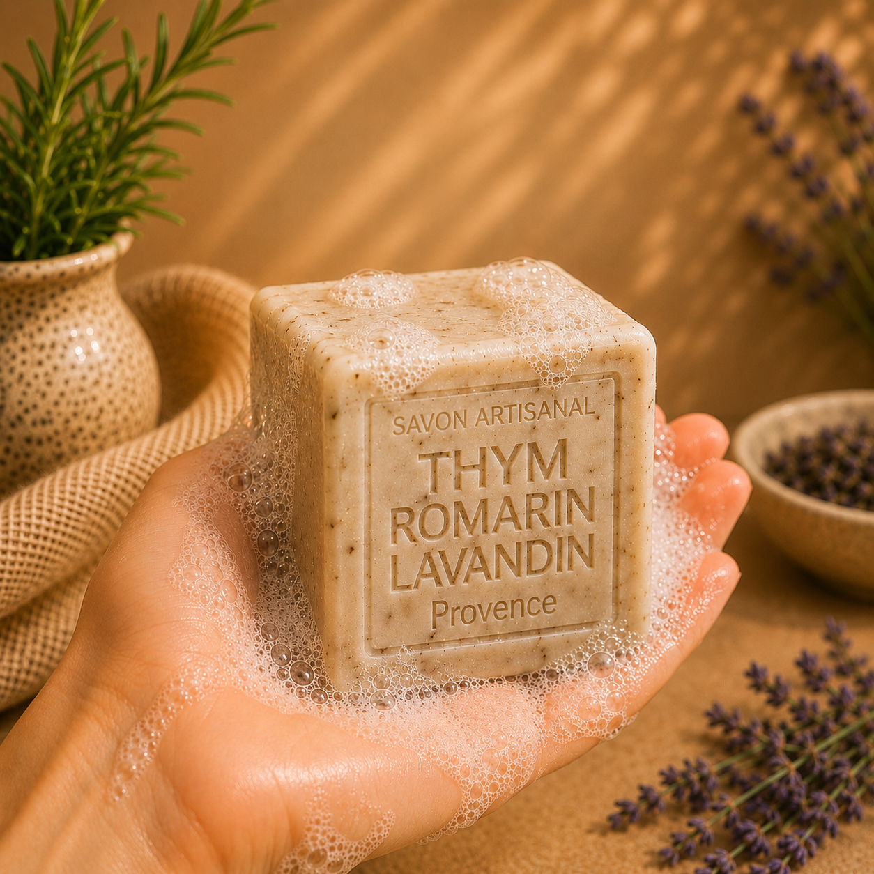 Savon Thym Romarin Lavandin exfoliant 260g - Artisanal parfum de Grasse