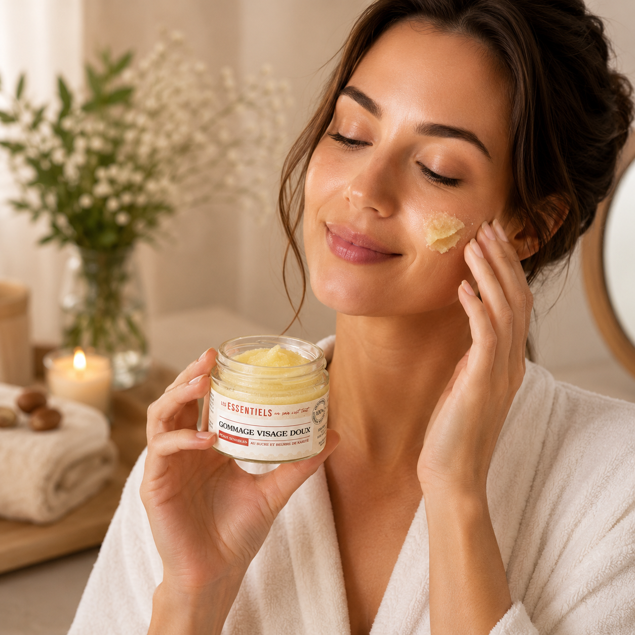 Gommage Visage Doux au Sucre & Beurre de Karité – Soin Naturel Éclat Certifié Bio