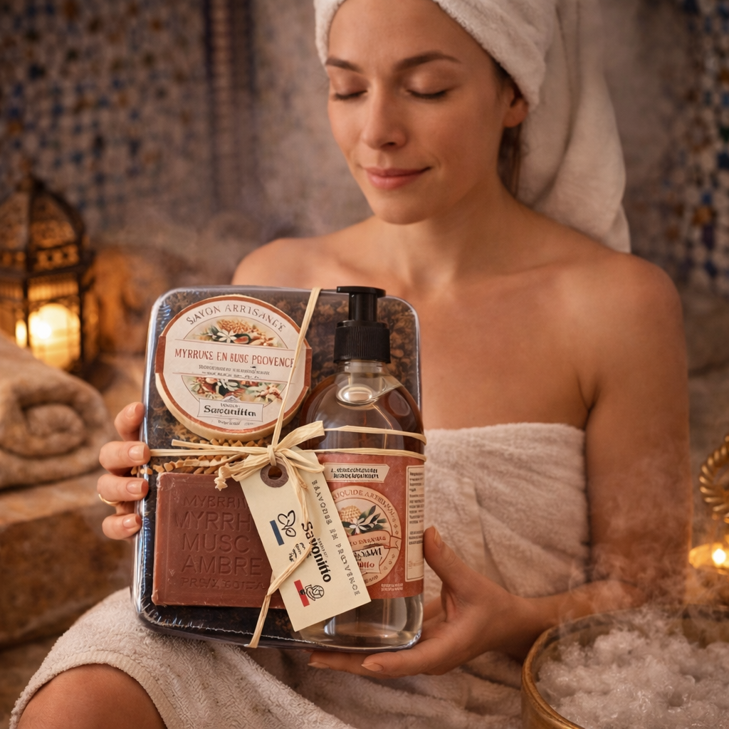 Coffret Cadeau Myrrhe Musc Ambre – Savon Artisanal & Savon Liquide