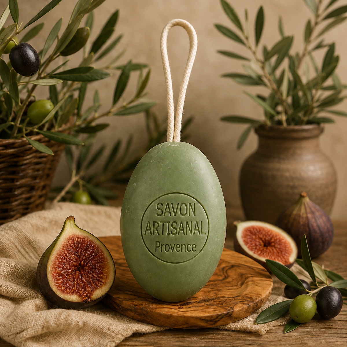 Savon Figue Olive sur corde 200g – Savon artisanal parfum de Grasse