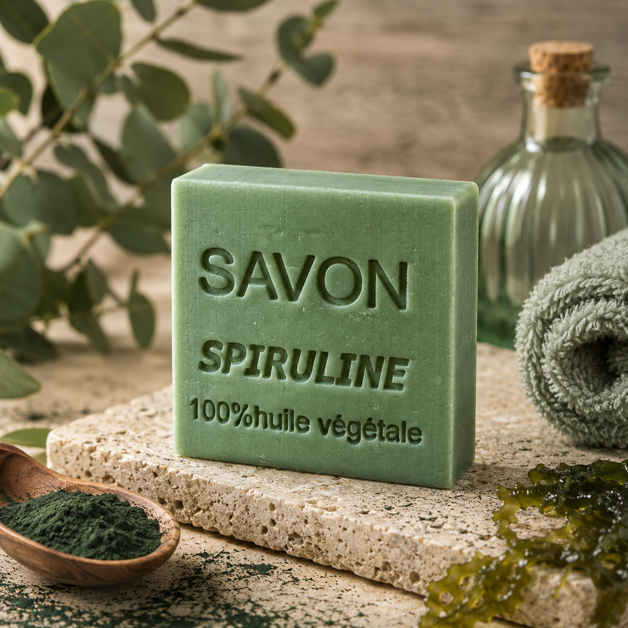 Savon Spiruline 100g – Savon artisanal naturel aux huiles végétales fabriqué en France