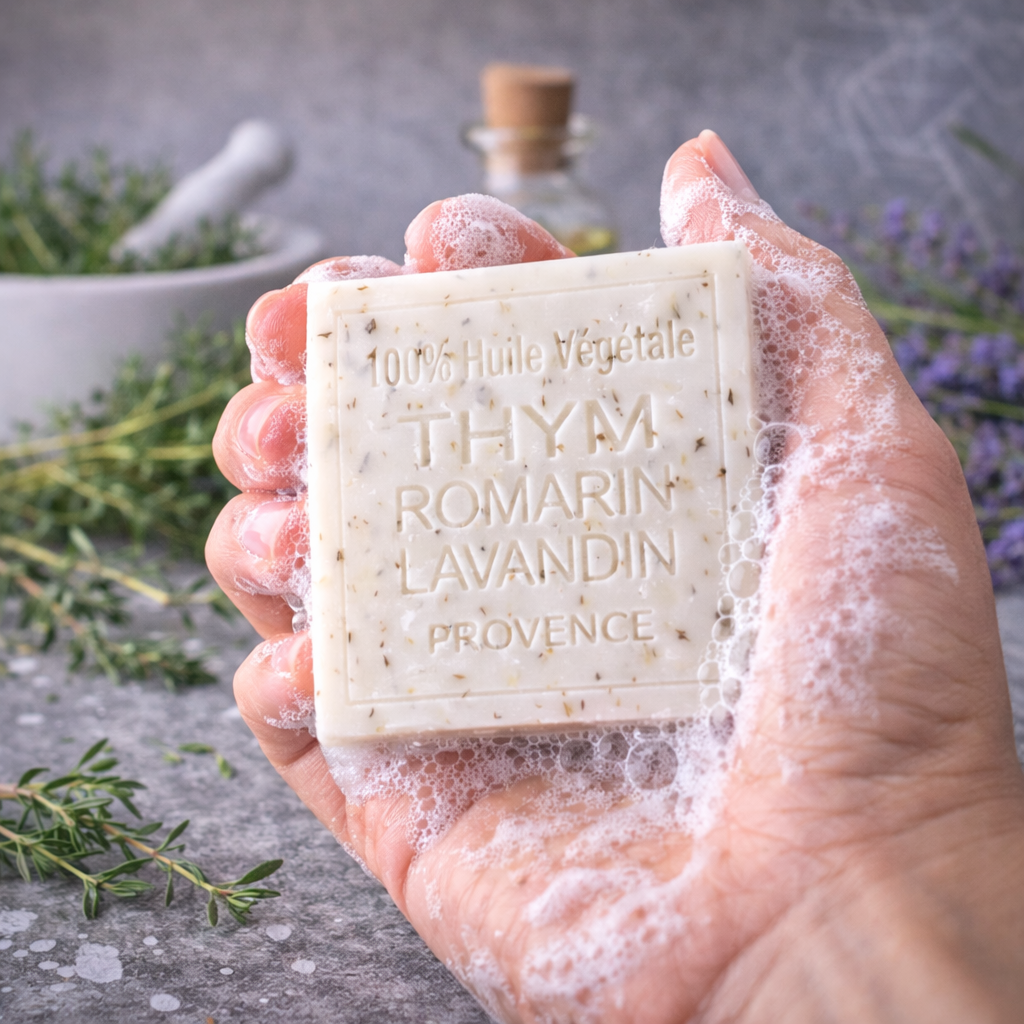 Savon Thym Romarin Lavandin exfoliant 100g - Artisanal parfum de Grasse