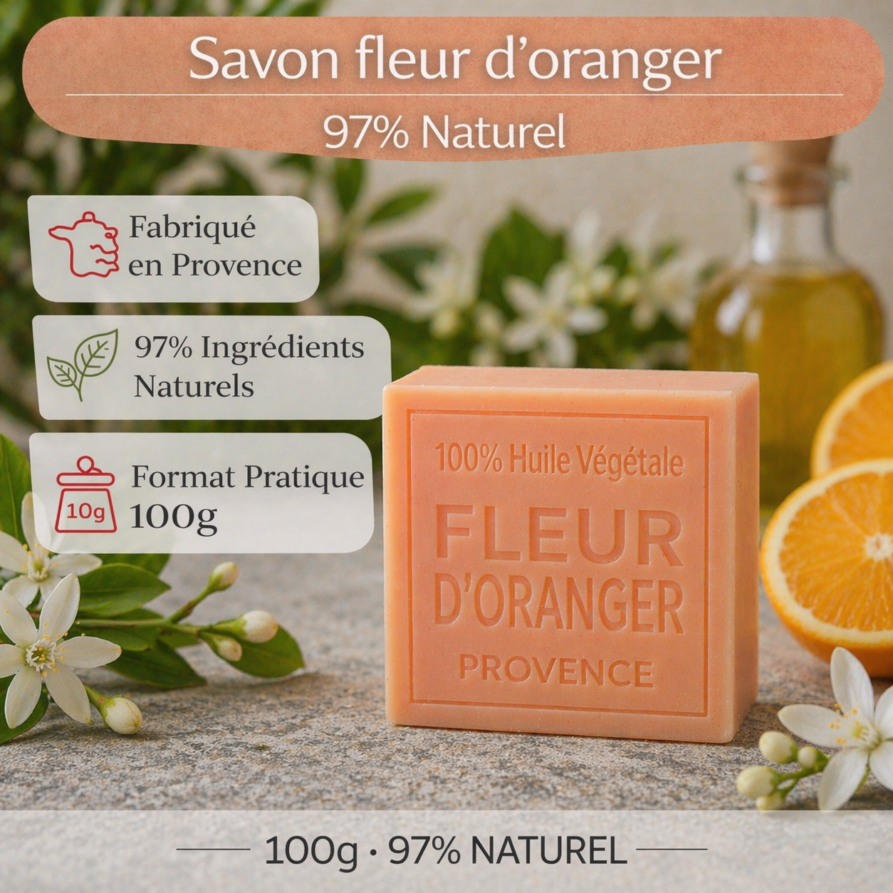 Savon Fleur d'oranger 100g - Artisanal parfum de Grasse