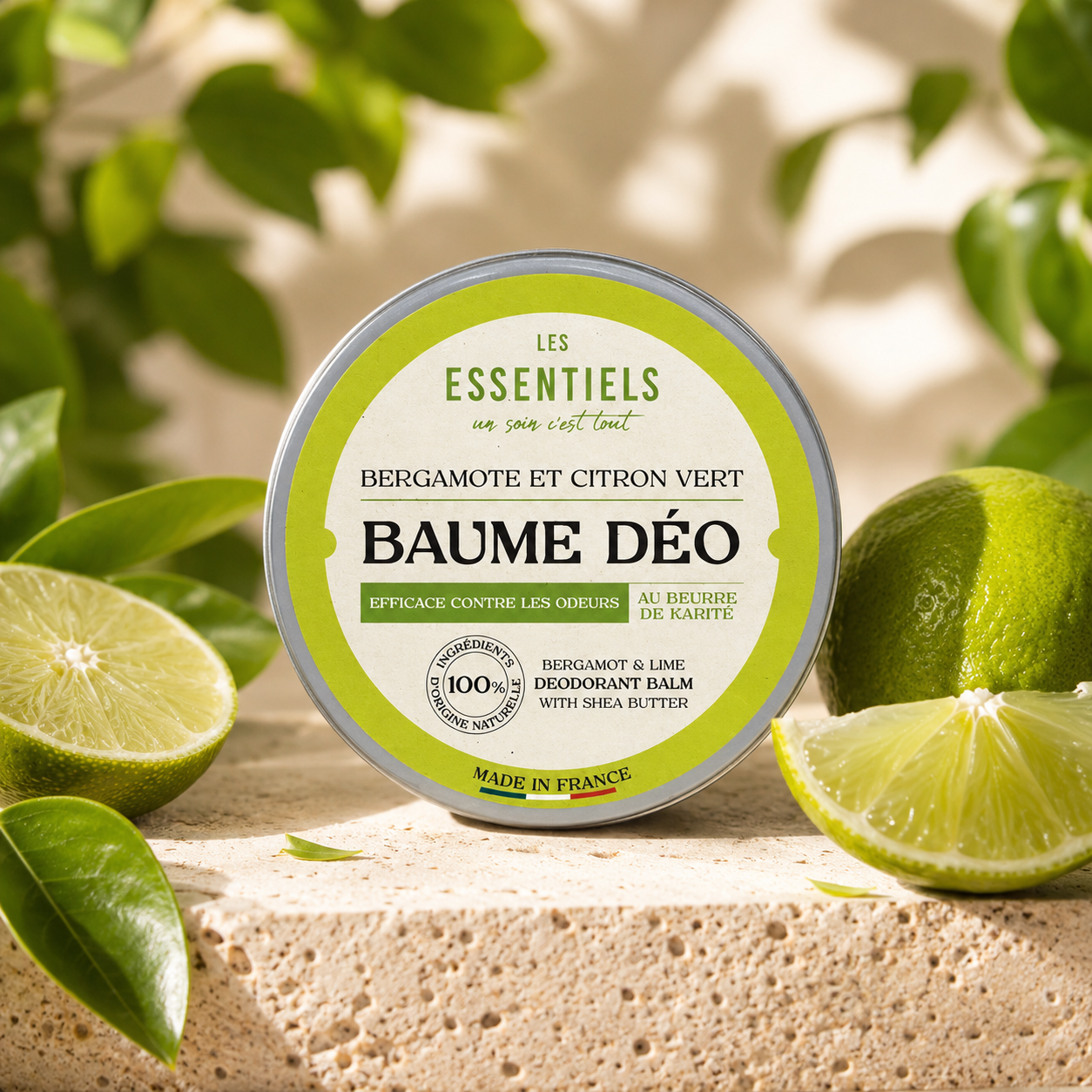 Baume Déodorant Solide Bergamote & Citron Vert – 50 g | Naturel au Beurre de Karité