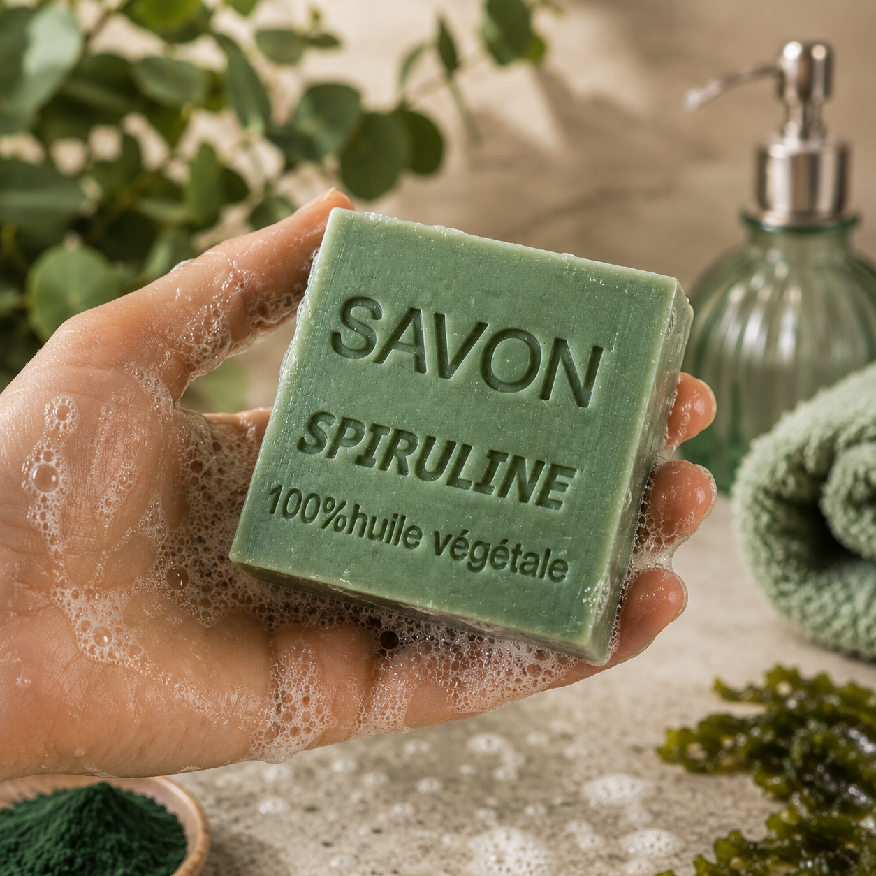 Savon Spiruline 100g – Savon artisanal naturel aux huiles végétales fabriqué en France