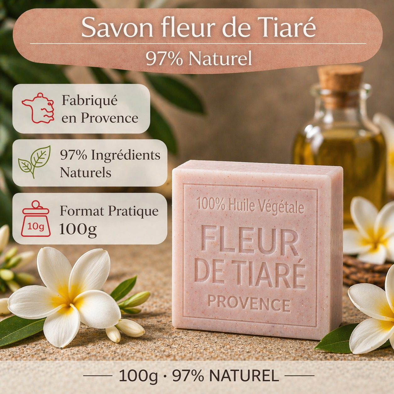 Savon Fleur de tiaré 100g - Artisanal parfum de Grasse
