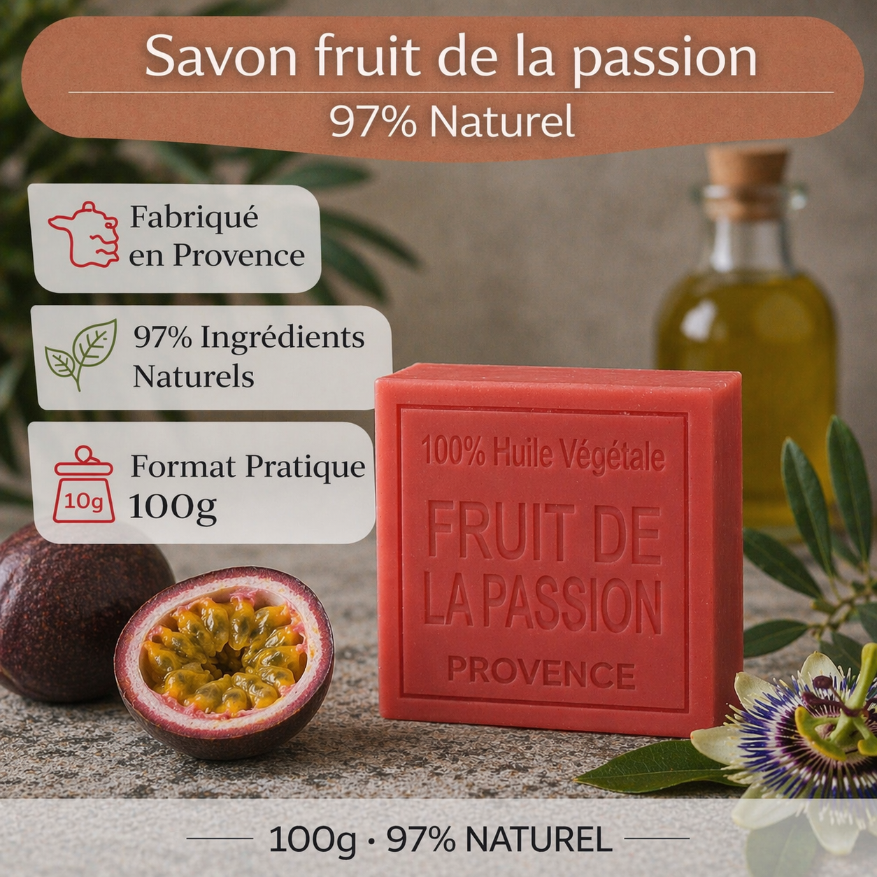 Savon Fruit de la passion 100g - Artisanal parfum de Grasse