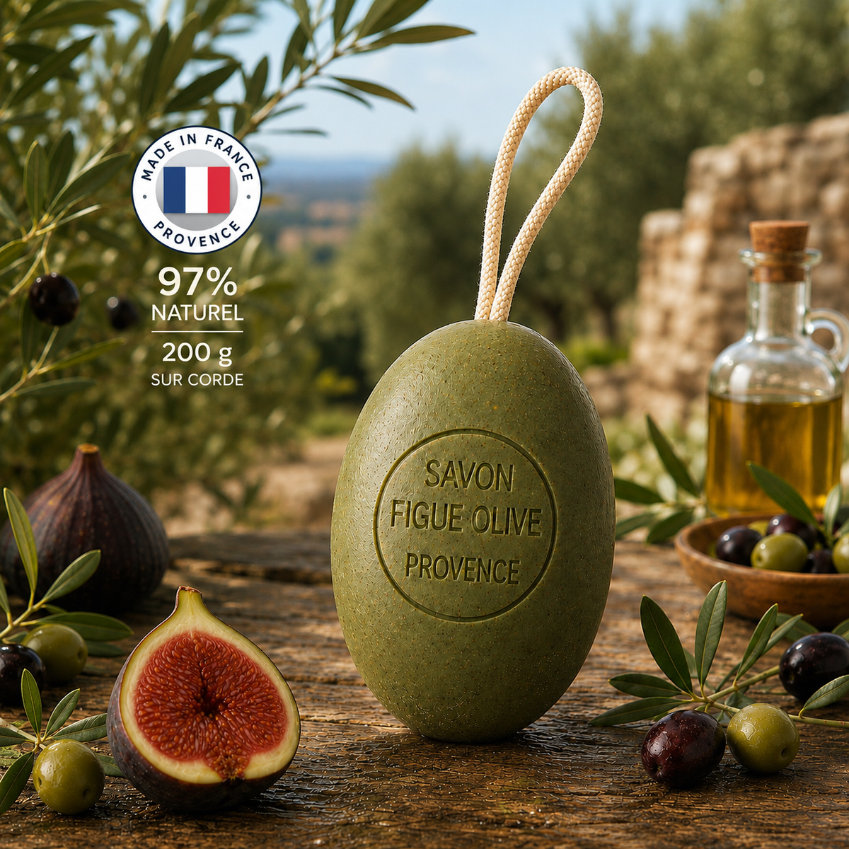 Savon Figue Olive sur corde 200g – Savon artisanal parfum de Grasse