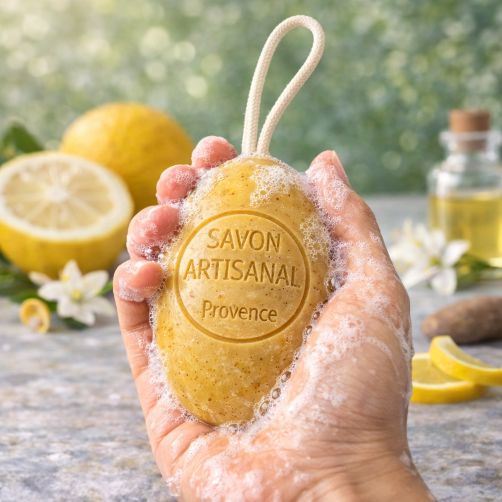 Savon Yuzu, Gingembre avec exfoliant écorce de citron 200g - Savon artisanal parfum de Grasse