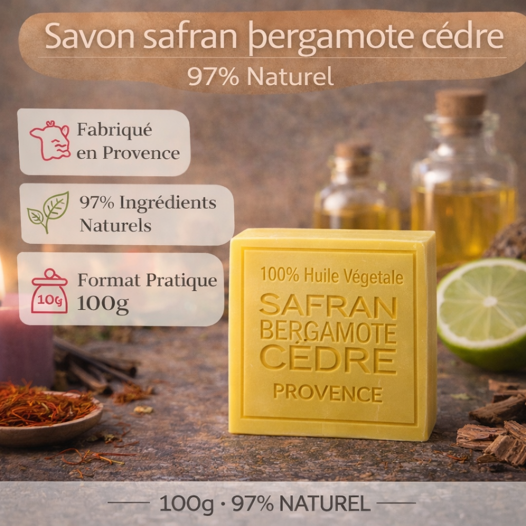 Savon Safran Bergamote Cèdre 100g - Artisanal parfum de Grasse