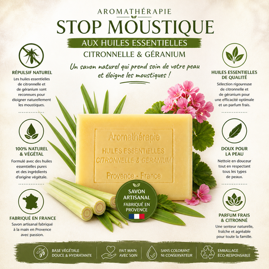 Savon aromathérapie Stop Moustiques Citronnelle & Géranium 100g