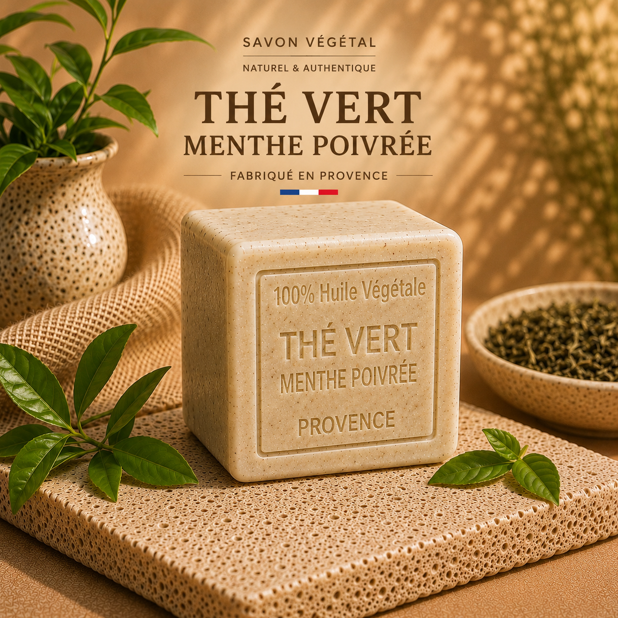 Savon Thé vert Menthe poivrée exfoliant 260g - Artisanal parfum de Grasse