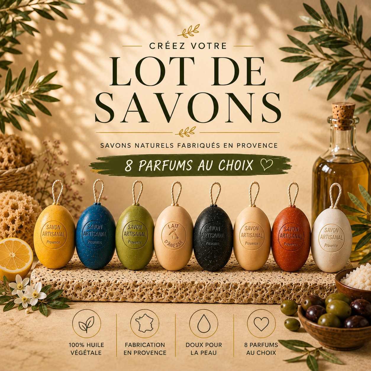 Lot de savons sur corde artisanaux 200g  personnalisable – Choisissez vos parfums